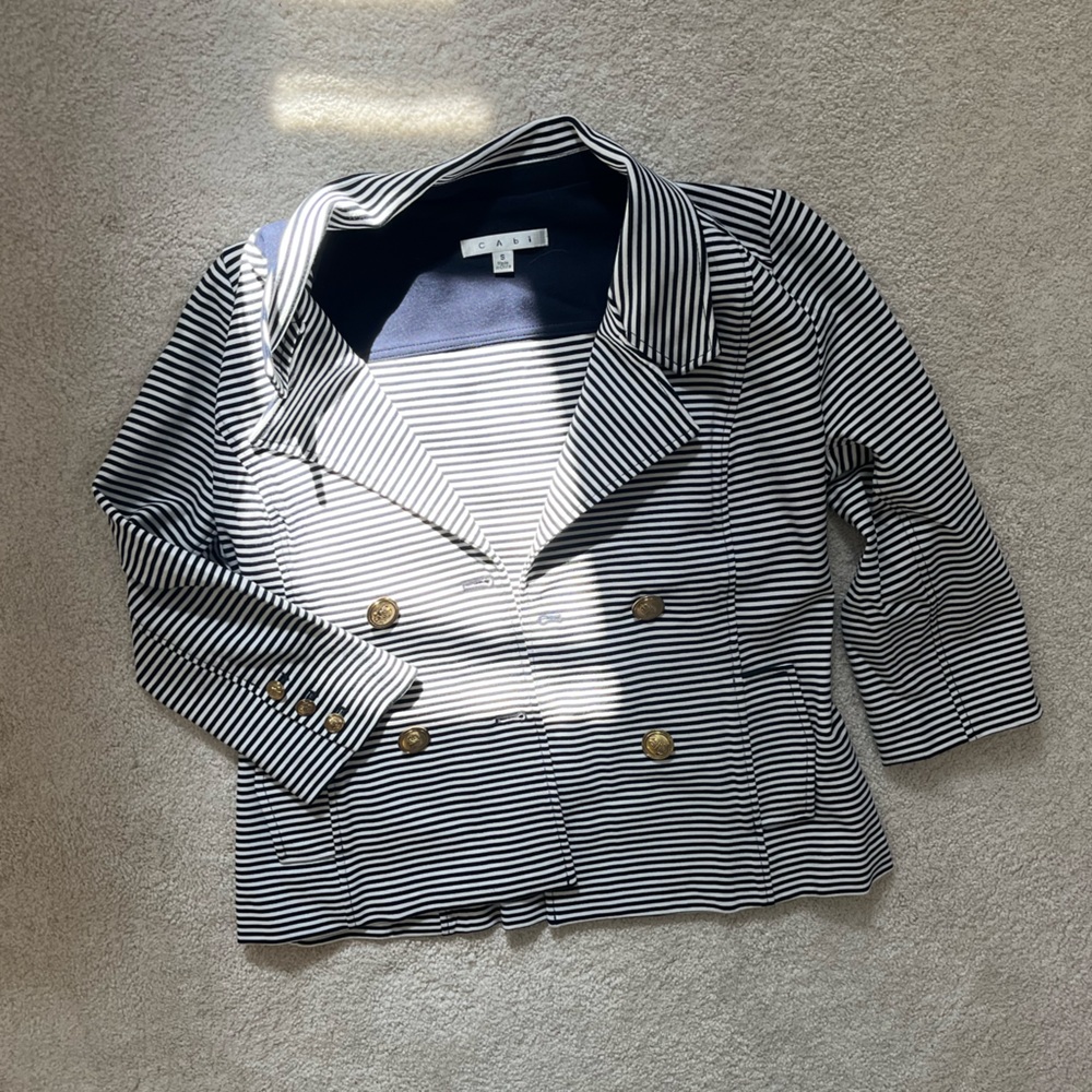 Cabi nautical navy stripped stretch jersey jacket women's s